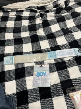 Party City Blue "BOY" Inflatable Letter Balloon and Baby Shower Banner